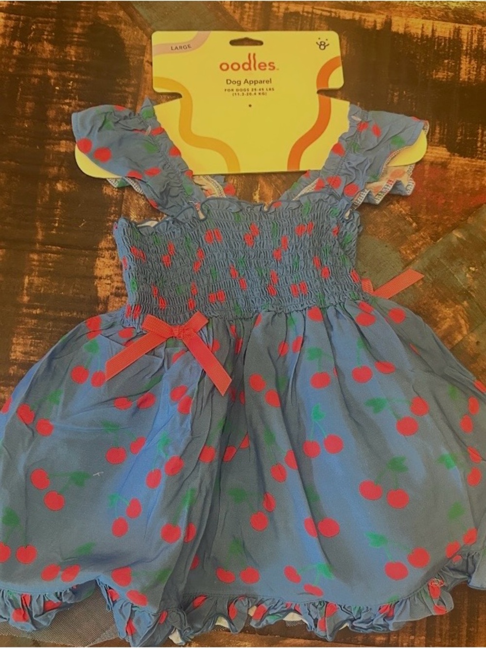 Dog Dreas Oodles Blue Tart Cherries Spring Ruffled Large NWT